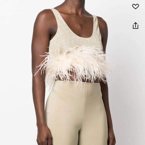 Oseree feather trim crop top - Picture 3 of 5